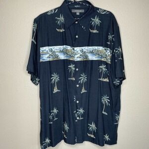 Croft & Barrow Blue Tropical Hawaiian Palm Tree Short Sleeve Button-Up Shirt
